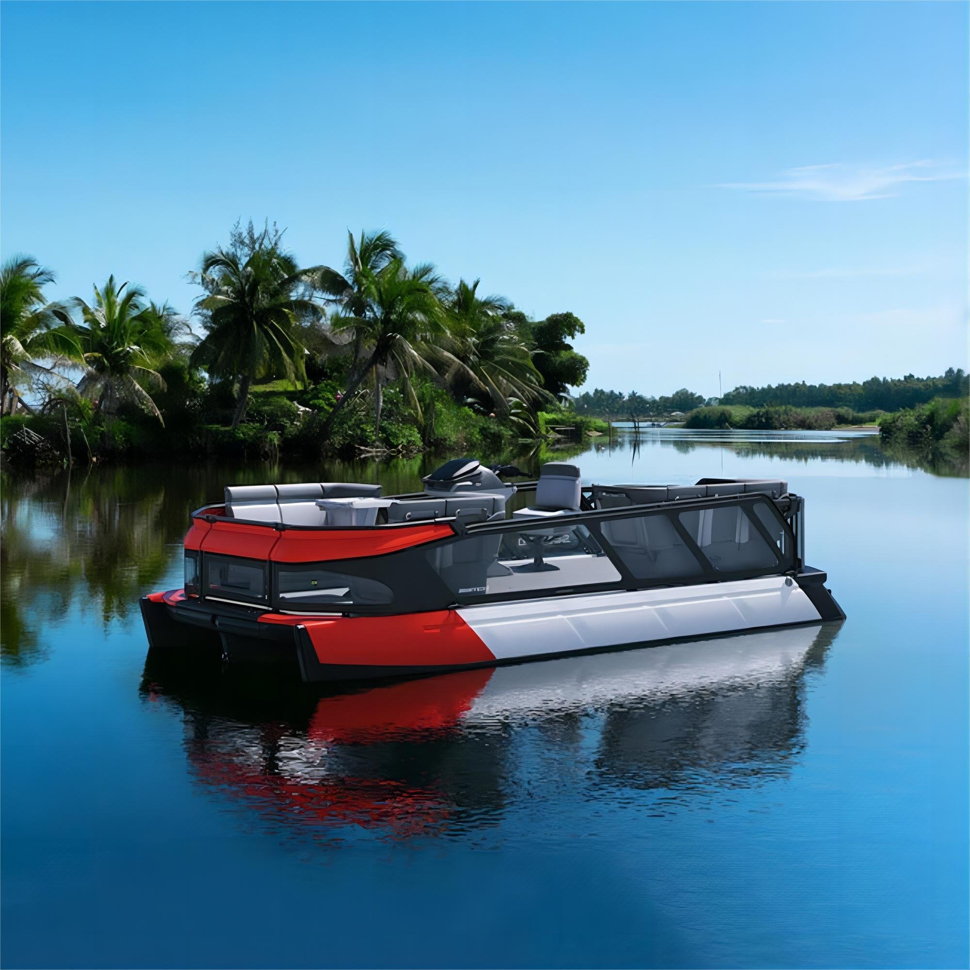 2023 Best Selling Aluminum Pontoon Boat With Center Console Outboard Engine Combo Set for Lake Parties and Outdoor Power Usage